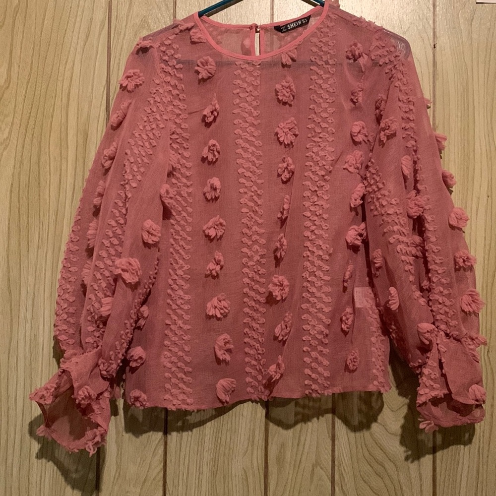 Shein Long Sleeve Pink Blouse